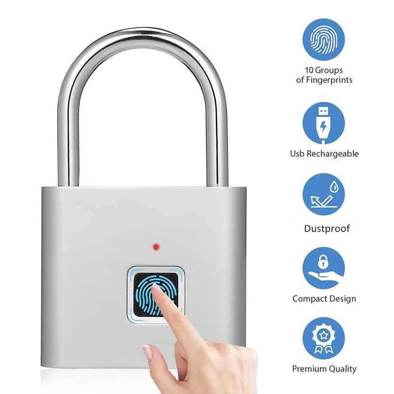 QEBIDUM Fingerprint Padlock, USB Charging Waterproof Mini Smart Security Lock with No App, No Key, No Trouble, Friendly for Kids and Elderly - Image 4